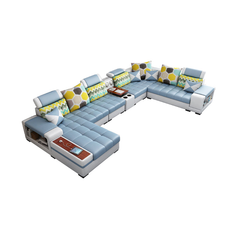 Contemporary Solid Wood Faux Leather Pillow Top Arm Sofa with Storage 7-Piece Set (Chaise Version ) Faux Leather Clearhalo 'furn' 'furn_sofas' 'Furniture' 'Living Room Furniture' 'Sofa' 'sofas' 7730001