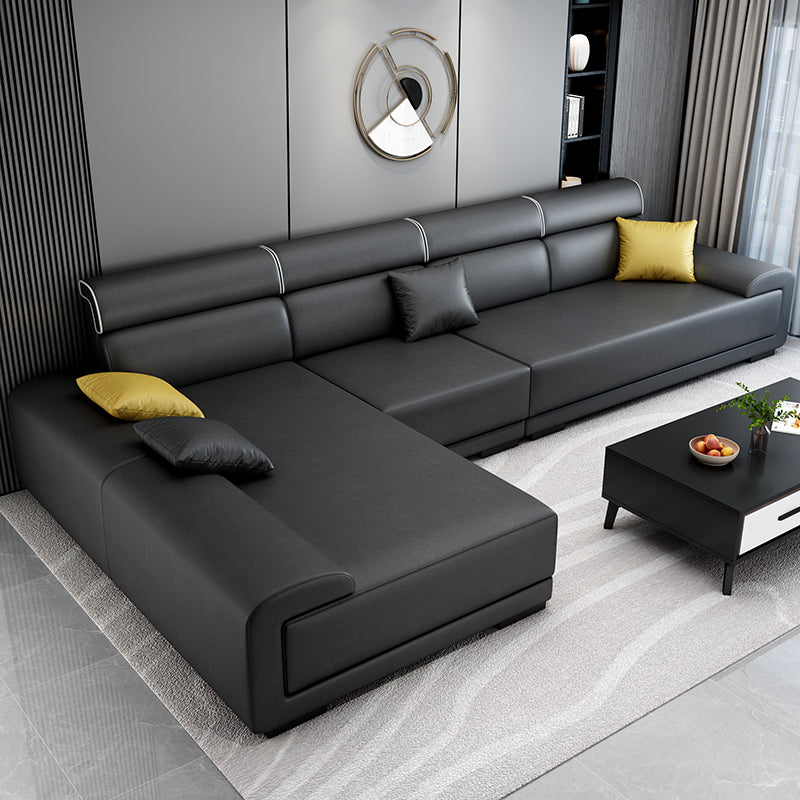 リビングルーム用の4席のコンテンポラリーファブリック/フェイクレザーピロートップアームソファソファ