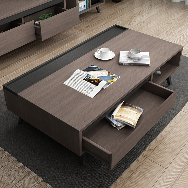 Modern 4 Legs Rectangle Cocktail Table in Wood with a Drawers Clearhalo 'Coffee & Accent Tables' 'Coffee Tables' 'coffee_tables' 'furn' 'furn_coffee_tables' 'Furniture' 'Living Room Furniture' 7730233