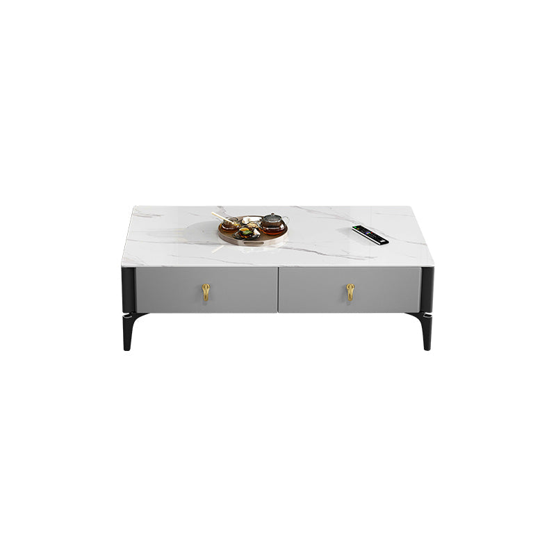 Contemporary Cocktail Table White 4 Legs Stone Top Coffee Table