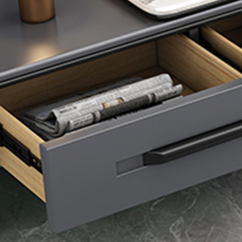 Contemporary Cocktail Table Stone Rectangle Top 4 Legs with 8 Drawers ...
