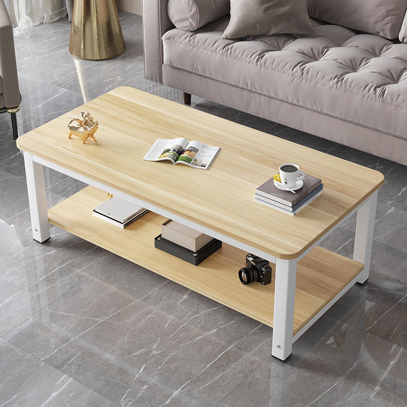 Ronde houten koffie of eindtafel ijzer voetstukbasis met opslag