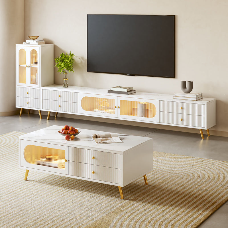 Glam Rectangle Solid Wood Coffee Table 4 Legs with 4 Drawers