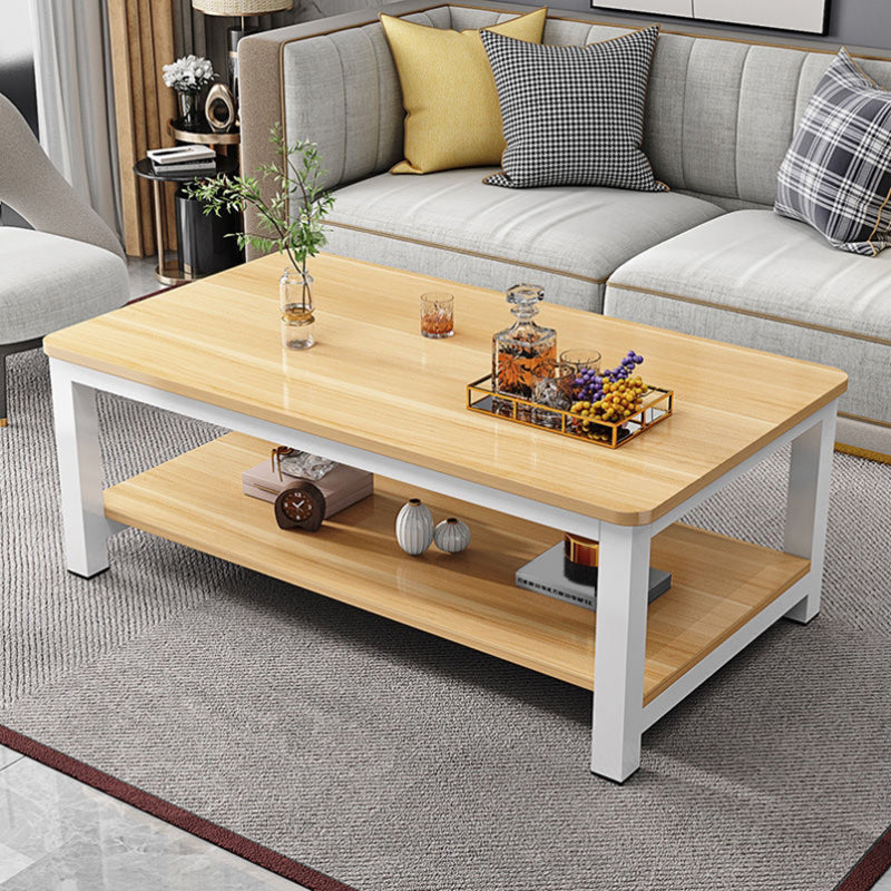 Rectangle Wooden Top Coffee Table with Metal Four legs Modern Style Clearhalo 'Coffee & Accent Tables' 'Coffee Tables' 'coffee_tables' 'furn' 'furn_coffee_tables' 'Furniture' 'Living Room Furniture' 7730350