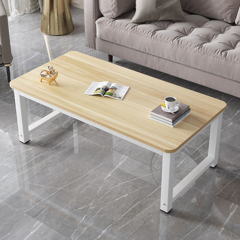 Rectangle Wooden Top Coffee Table with Metal Four legs Modern Style Brown White Clearhalo 'Coffee & Accent Tables' 'Coffee Tables' 'coffee_tables' 'furn' 'furn_coffee_tables' 'Furniture' 'Living Room Furniture' 7730351