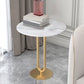 Round Stone Top Coffee Table Pedestal Slate with Metal Leg Modern
