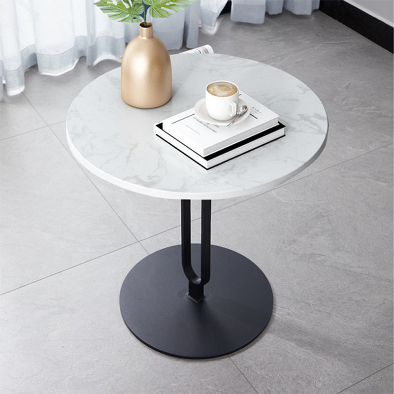 Round Stone Top Coffee Table Pedestal Slate with Metal Leg Modern