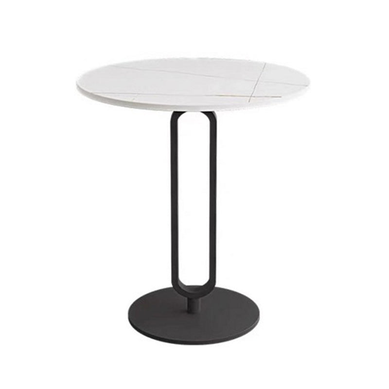 Round Stone Top Coffee Table Pedestal Slate with Metal Leg Modern