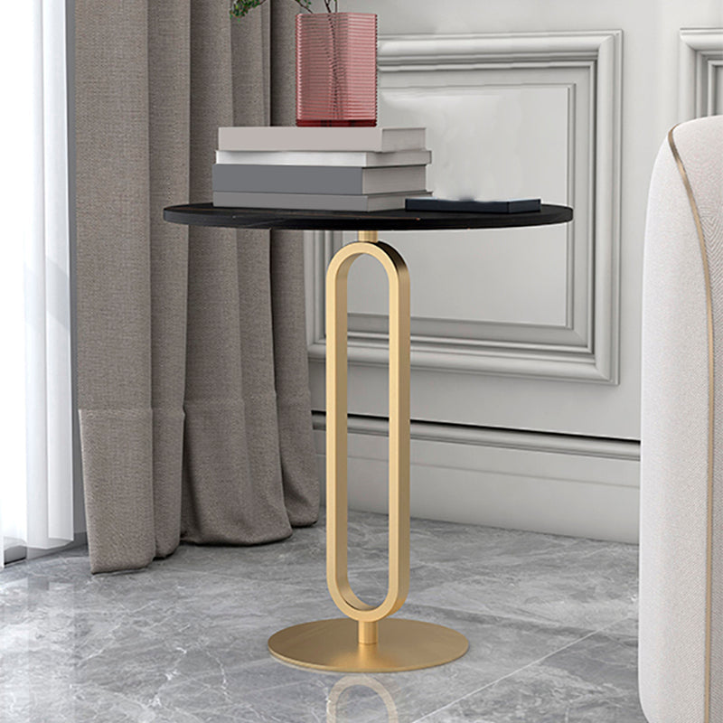 Round Stone Top Coffee Table Pedestal Slate with Metal Leg Modern