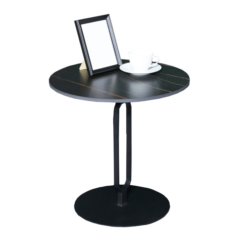 Round Stone Top Coffee Table Pedestal Slate with Metal Leg Modern
