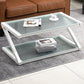 Rectangle Glass Top Coffee Table Stainless Steel Frame with Storage