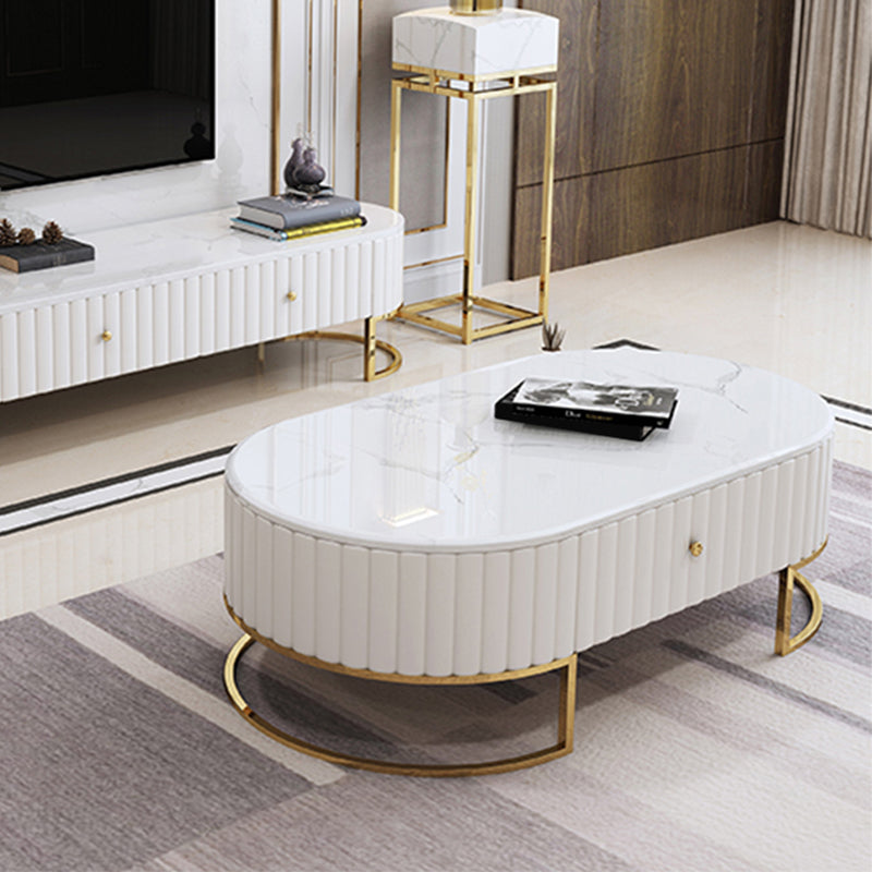 Oval Shape Coffee Desk Luxury Sintered Stone Top with Drawer