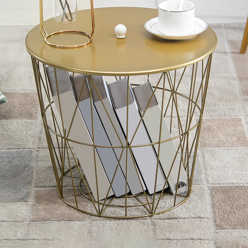 Fram Base Coffee or End Table with Storage Contemporary Metal Round Top Gold Clearhalo 'Coffee & Accent Tables' 'Coffee Tables' 'coffee_tables' 'furn' 'furn_coffee_tables' 'Furniture' 'Living Room Furniture' 7730514