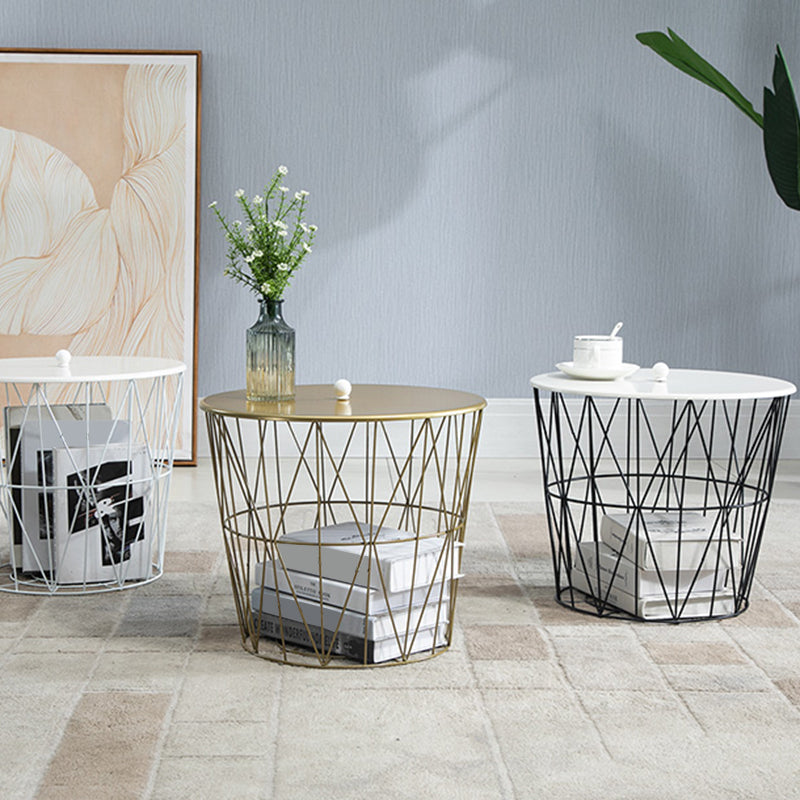 Fram Base Coffee or End Table with Storage Contemporary Metal Round Top Clearhalo 'Coffee & Accent Tables' 'Coffee Tables' 'coffee_tables' 'furn' 'furn_coffee_tables' 'Furniture' 'Living Room Furniture' 7730517