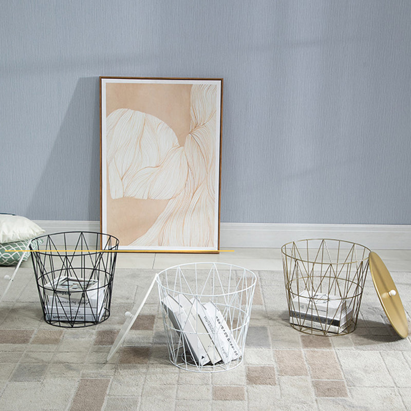 Fram Base Coffee or End Table with Storage Contemporary Metal Round Top Clearhalo 'Coffee & Accent Tables' 'Coffee Tables' 'coffee_tables' 'furn' 'furn_coffee_tables' 'Furniture' 'Living Room Furniture' 7730519