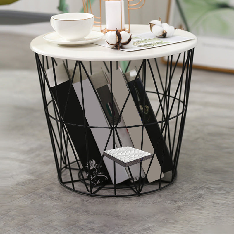Contemporary Metal Round Top Coffee or End Table with Fram Base Black White Clearhalo 'Coffee & Accent Tables' 'Coffee Tables' 'coffee_tables' 'furn' 'furn_coffee_tables' 'Furniture' 'Living Room Furniture' 7730527