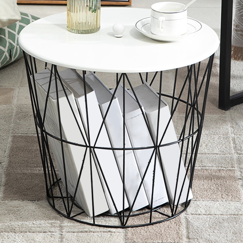 Contemporary Metal Round Top Coffee or End Table with Fram Base White-Black Clearhalo 'Coffee & Accent Tables' 'Coffee Tables' 'coffee_tables' 'furn' 'furn_coffee_tables' 'Furniture' 'Living Room Furniture' 7730530