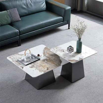 Mesa de cóctel superior de pizarra redonda con base de metal negro contemporáneo