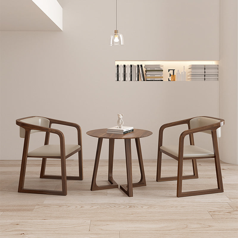 Tavolino a base di gambe incrociate in legno massiccio con cima rotonda