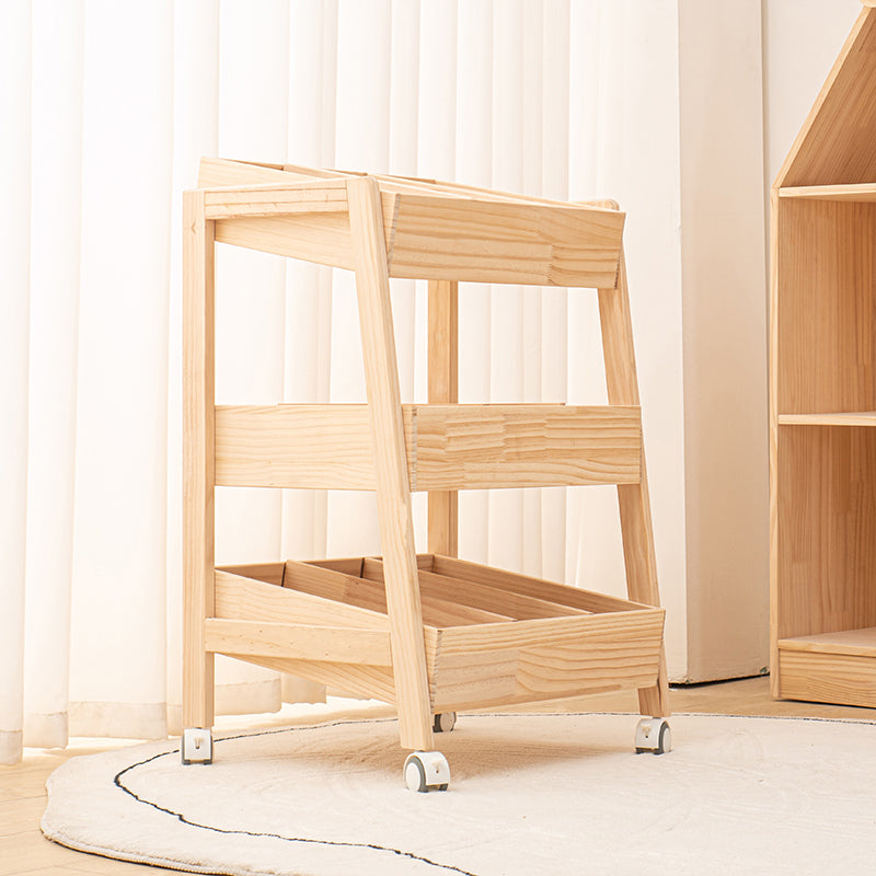 Scandinavian Natural Rectangle Coffee Table with Wheels Solid Wood Top