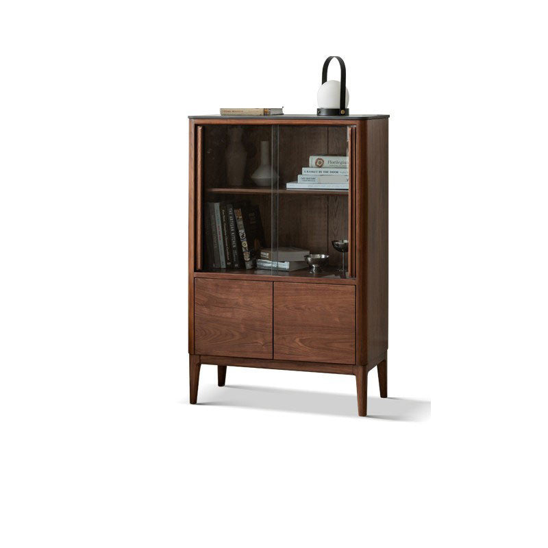 ドア付きのミッドセンチュリーモダンスクエアリビングルームのアクセントキャビネット
