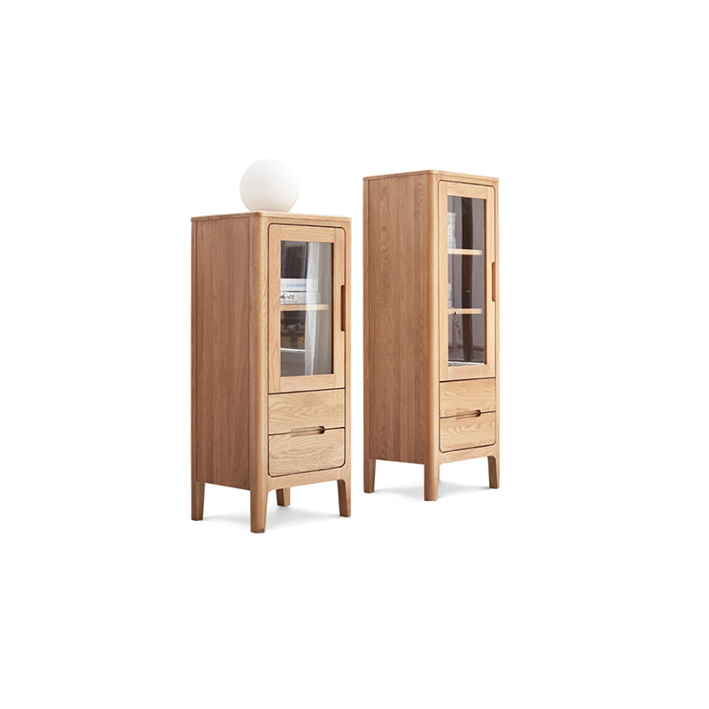 Solid Wood Glass Paned Grooves Accent Cabinet with Door and Drawer