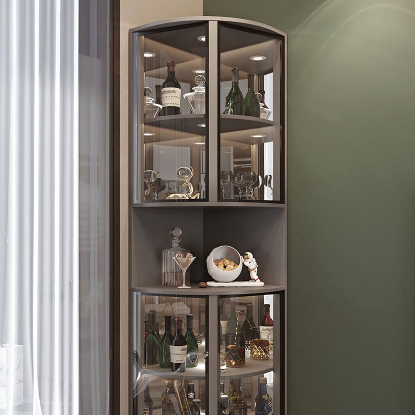 2ドアウッドキャビネット78.74 "ガラスドア付きの高さのアクセントキャビネット