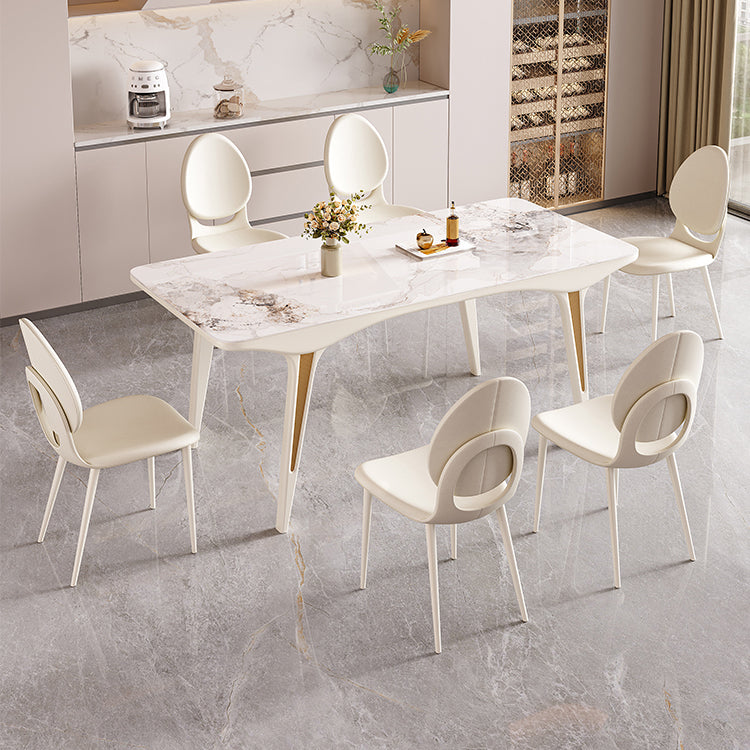 Contemporary White Rectangular Stone Dining Table for Dining Room Clearhalo 'Dining Tables & Seating' 'Dining Tables' 'dining_table' 'furn' 'furn_dining_table' 'Furniture' 'Kitchen & Dining Furniture' 7732843