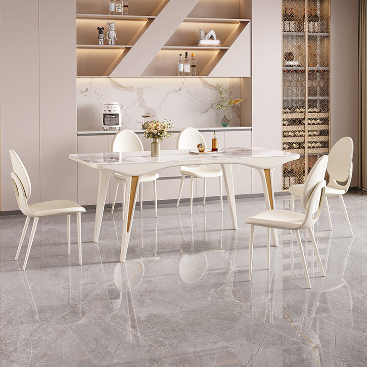 Contemporary White Rectangular Stone Dining Table for Dining Room Clearhalo 'Dining Tables & Seating' 'Dining Tables' 'dining_table' 'furn' 'furn_dining_table' 'Furniture' 'Kitchen & Dining Furniture' 7732844
