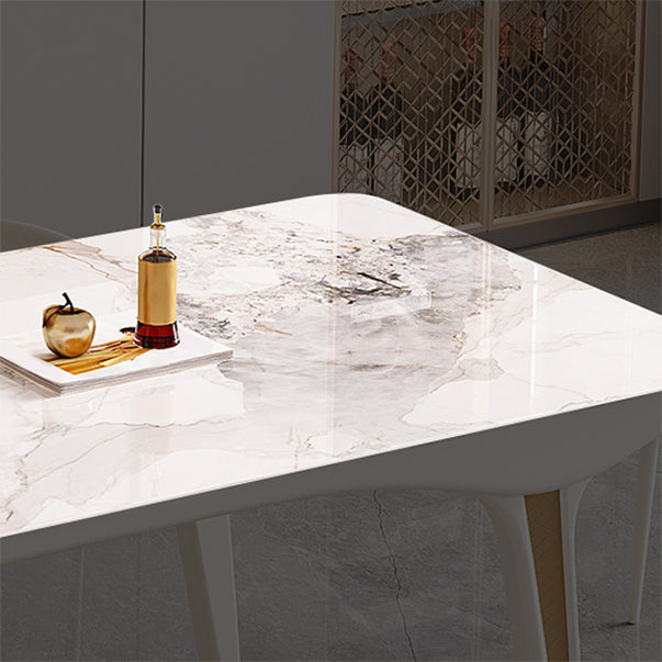 Contemporary White Rectangular Stone Dining Table for Dining Room Clearhalo 'Dining Tables & Seating' 'Dining Tables' 'dining_table' 'furn' 'furn_dining_table' 'Furniture' 'Kitchen & Dining Furniture' 7732846