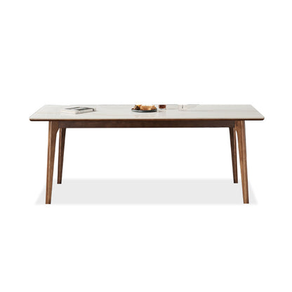 Mesa de comedor rectangular de piedra blanca contemporánea con 4 pies
