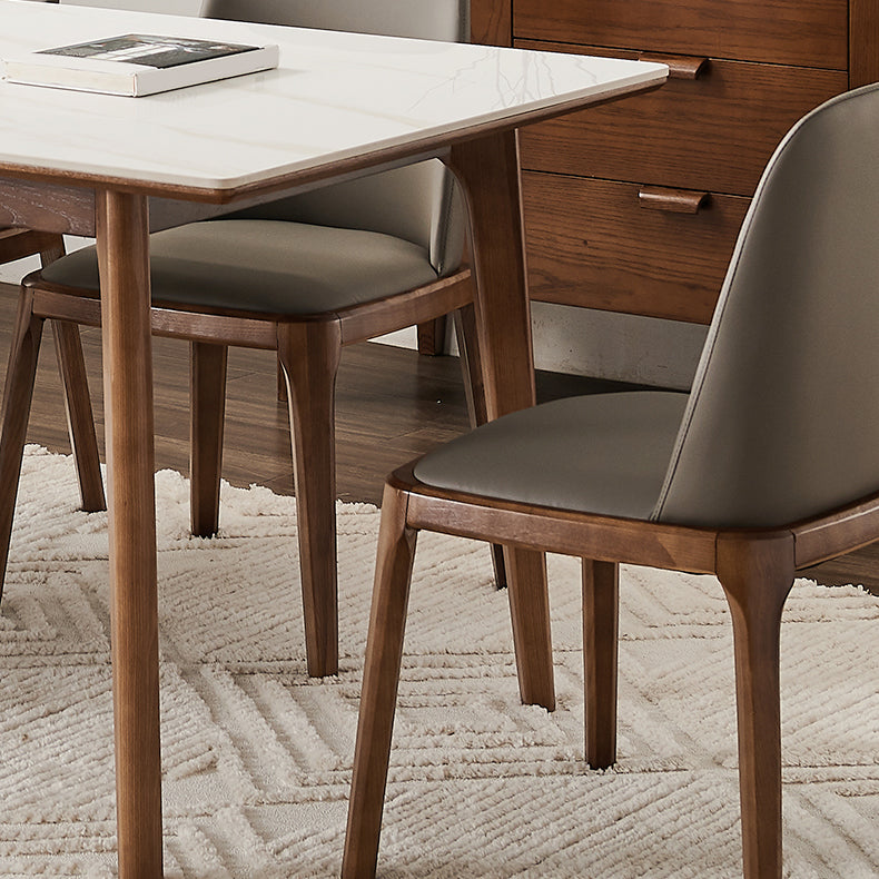 Mesa de comedor rectangular de piedra blanca contemporánea con 4 pies