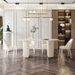 Linen White Finish Modern Oval Stone Top Dining Table with Double Pedestal Base