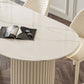 Linen White Finish Modern Oval Stone Top Dining Table with Double Pedestal Base