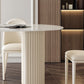 Linen White Finish Modern Oval Stone Top Dining Table with Double Pedestal Base