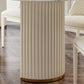 Linen White Finish Modern Oval Stone Top Dining Table with Double Pedestal Base