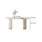 Linen White Finish Modern Oval Stone Top Dining Table with Double Pedestal Base