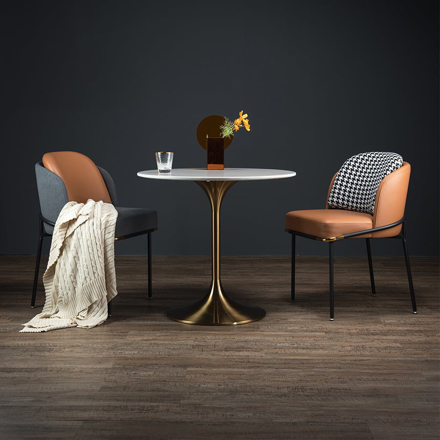 Modern Round Dining Table Faux Marble Tabletop for 2 Persons