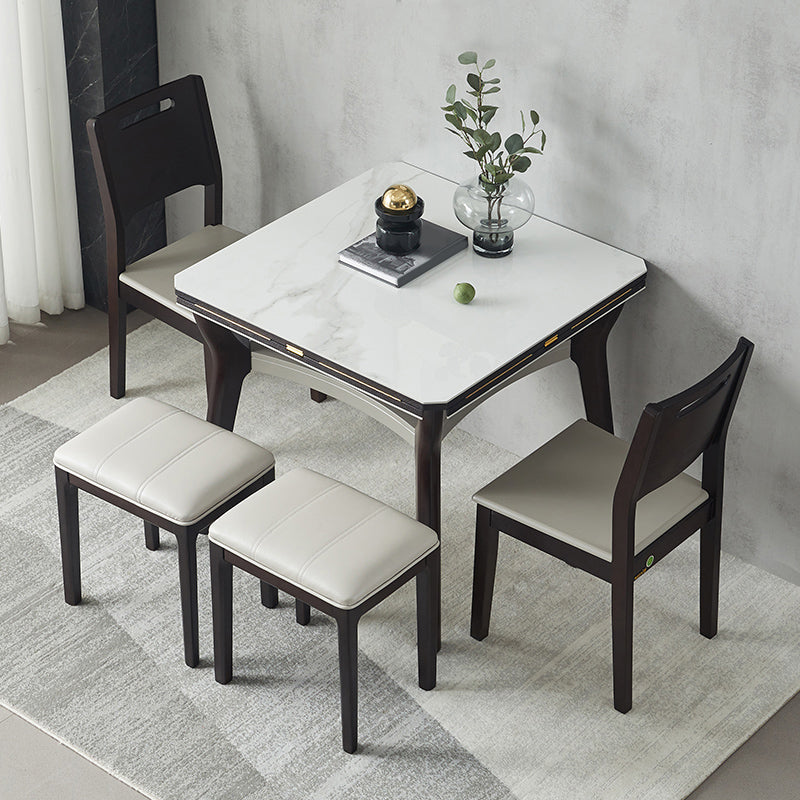 Modern Extendable Stone Drop Leaf Folding Square Dining Table for Dining Room Clearhalo 'Dining Tables & Seating' 'Dining Tables' 'dining_table' 'furn' 'furn_dining_table' 'Furniture' 'Kitchen & Dining Furniture' 7732979