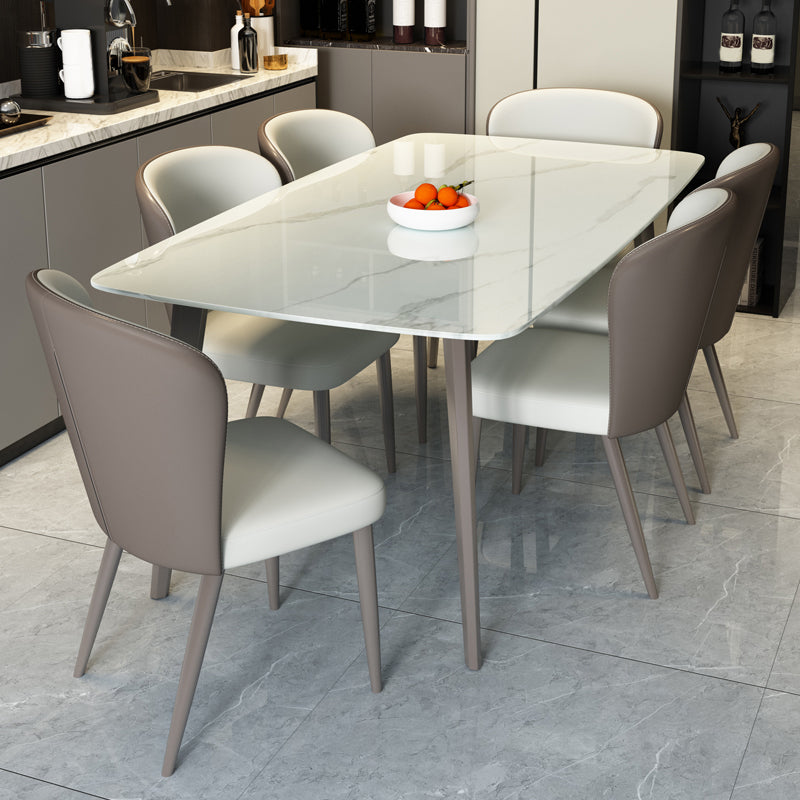 Modern Rectangular White Stone Top Dining Table with 4 Legs Base Clearhalo 'Dining Tables & Seating' 'Dining Tables' 'dining_table' 'furn' 'furn_dining_table' 'Furniture' 'Kitchen & Dining Furniture' 7732990