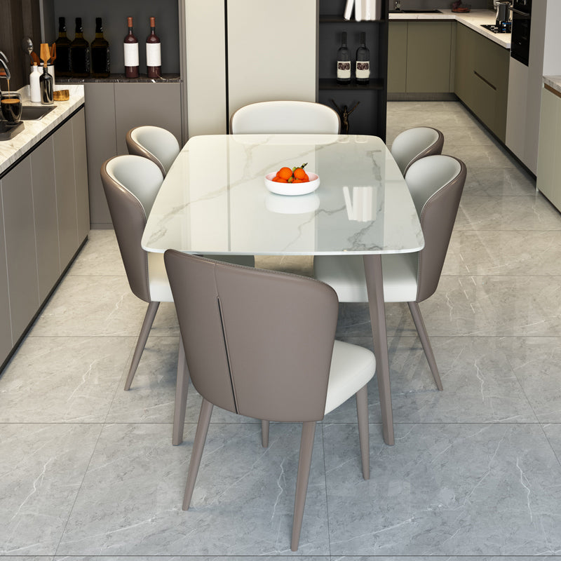Modern Rectangular White Stone Top Dining Table with 4 Legs Base Clearhalo 'Dining Tables & Seating' 'Dining Tables' 'dining_table' 'furn' 'furn_dining_table' 'Furniture' 'Kitchen & Dining Furniture' 7732991