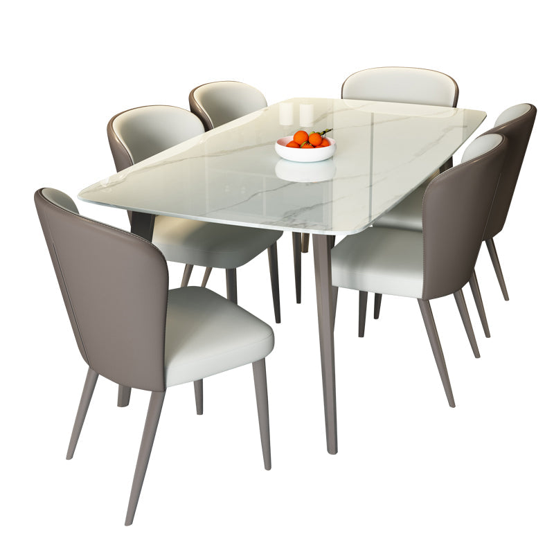 Modern Rectangular White Stone Top Dining Table with 4 Legs Base Clearhalo 'Dining Tables & Seating' 'Dining Tables' 'dining_table' 'furn' 'furn_dining_table' 'Furniture' 'Kitchen & Dining Furniture' 7732993
