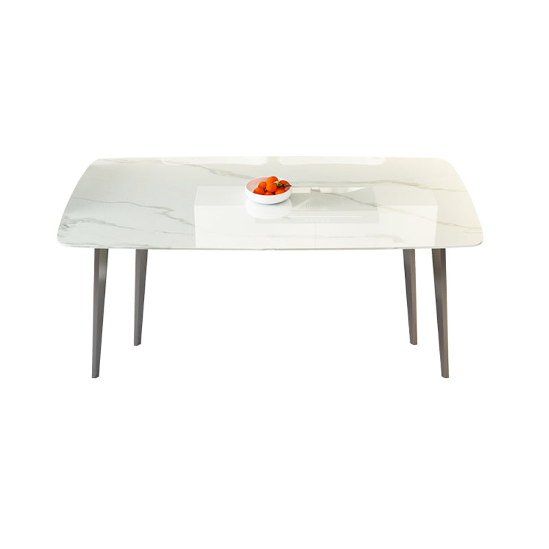Modern Rectangular White Stone Top Dining Table with 4 Legs Base Without Chairs Clearhalo 'Dining Tables & Seating' 'Dining Tables' 'dining_table' 'furn' 'furn_dining_table' 'Furniture' 'Kitchen & Dining Furniture' 7732994