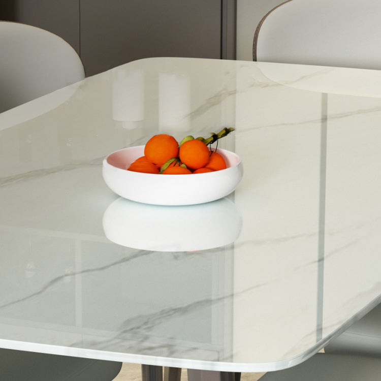 Modern Rectangular White Stone Top Dining Table with 4 Legs Base Clearhalo 'Dining Tables & Seating' 'Dining Tables' 'dining_table' 'furn' 'furn_dining_table' 'Furniture' 'Kitchen & Dining Furniture' 7732995