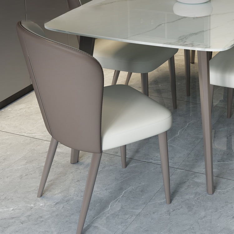 Modern Rectangular White Stone Top Dining Table with 4 Legs Base Clearhalo 'Dining Tables & Seating' 'Dining Tables' 'dining_table' 'furn' 'furn_dining_table' 'Furniture' 'Kitchen & Dining Furniture' 7732997
