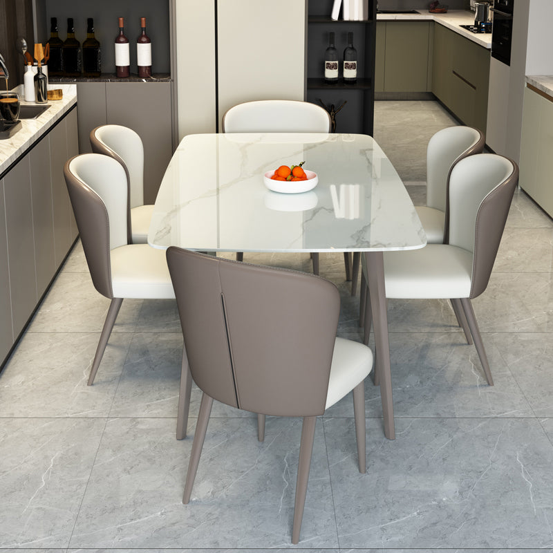 Modern Rectangular White Stone Top Dining Table with 4 Legs Base Clearhalo 'Dining Tables & Seating' 'Dining Tables' 'dining_table' 'furn' 'furn_dining_table' 'Furniture' 'Kitchen & Dining Furniture' 7732998