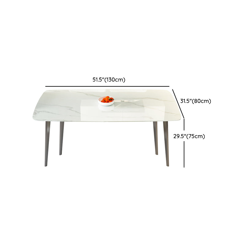 Modern Rectangular White Stone Top Dining Table with 4 Legs Base Clearhalo 'Dining Tables & Seating' 'Dining Tables' 'dining_table' 'furn' 'furn_dining_table' 'Furniture' 'Kitchen & Dining Furniture' 7733004