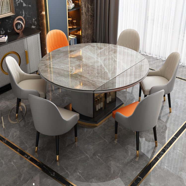 Grey Round Stone Tabletop Extendable Dining Table with Storage Clearhalo 'Dining Tables & Seating' 'Dining Tables' 'dining_table' 'furn' 'furn_dining_table' 'Furniture' 'Kitchen & Dining Furniture' 7733006