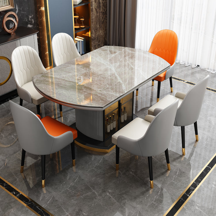 Grey Round Stone Tabletop Extendable Dining Table with Storage Clearhalo 'Dining Tables & Seating' 'Dining Tables' 'dining_table' 'furn' 'furn_dining_table' 'Furniture' 'Kitchen & Dining Furniture' 7733007