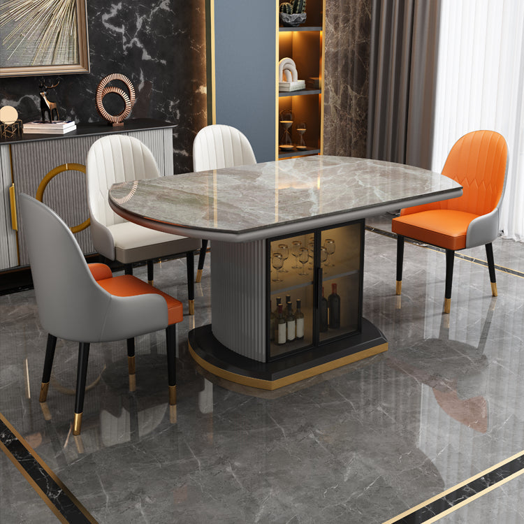Grey Round Stone Tabletop Extendable Dining Table with Storage Clearhalo 'Dining Tables & Seating' 'Dining Tables' 'dining_table' 'furn' 'furn_dining_table' 'Furniture' 'Kitchen & Dining Furniture' 7733008